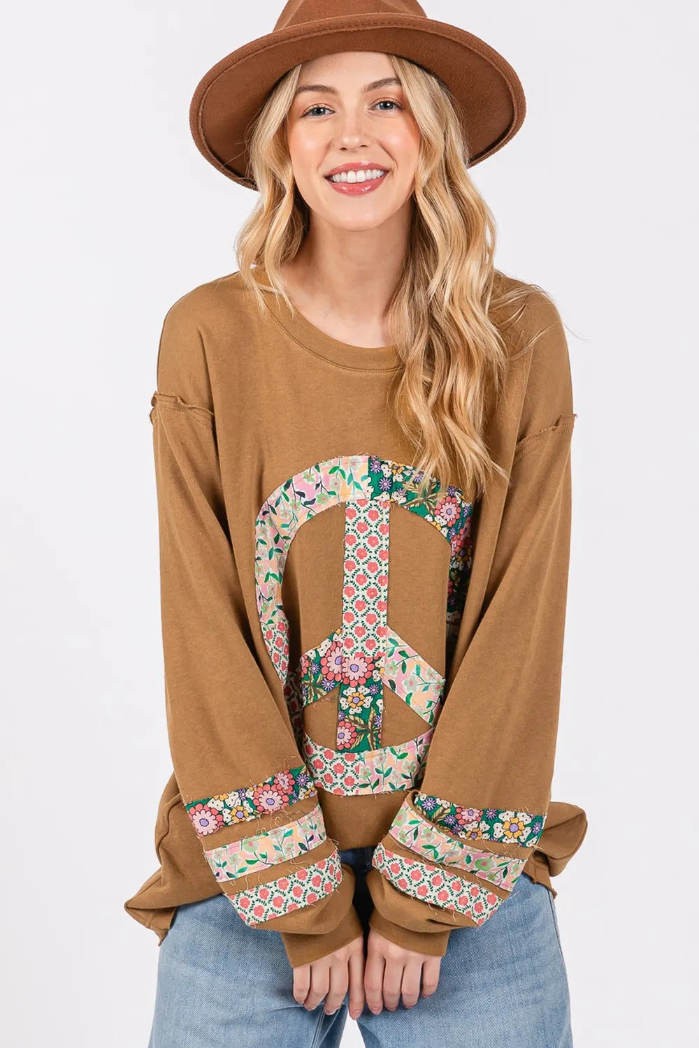 Peace Applique Patch Long Sleeve Top