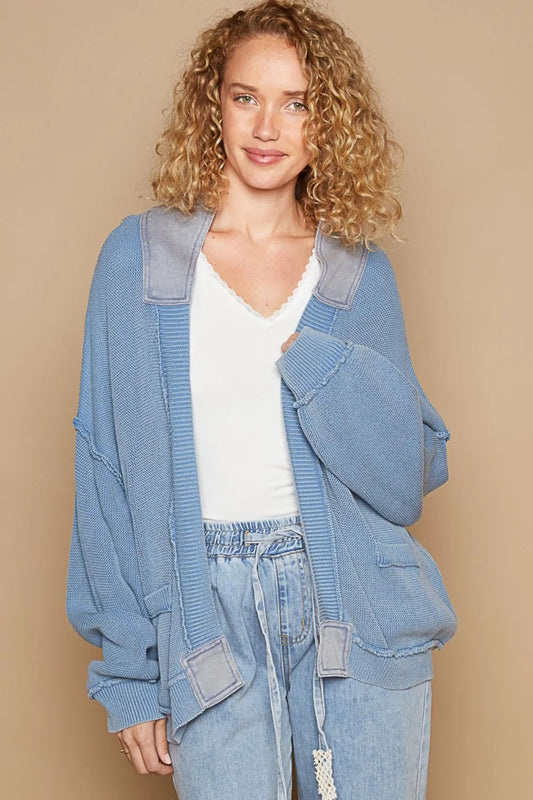 Open Front Knit Cardigan With Pockets