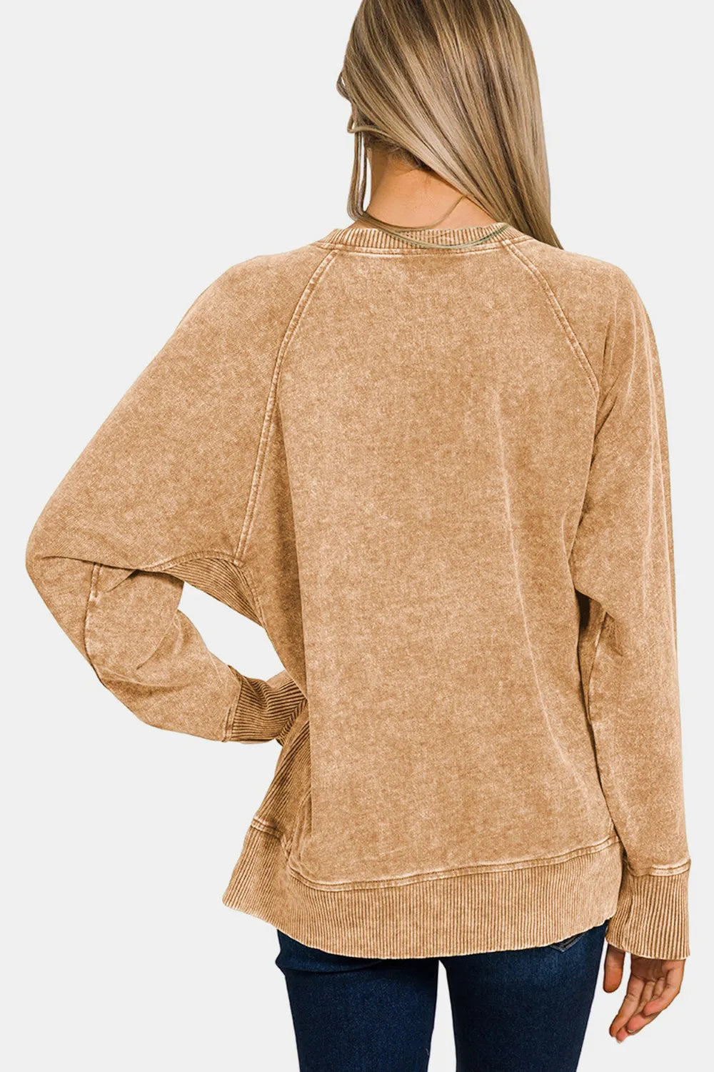 Zenana Pocketed Round Neck Sweater