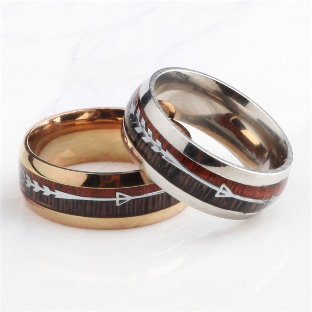 Stainless Steel - Wood Grain Arrow Ring