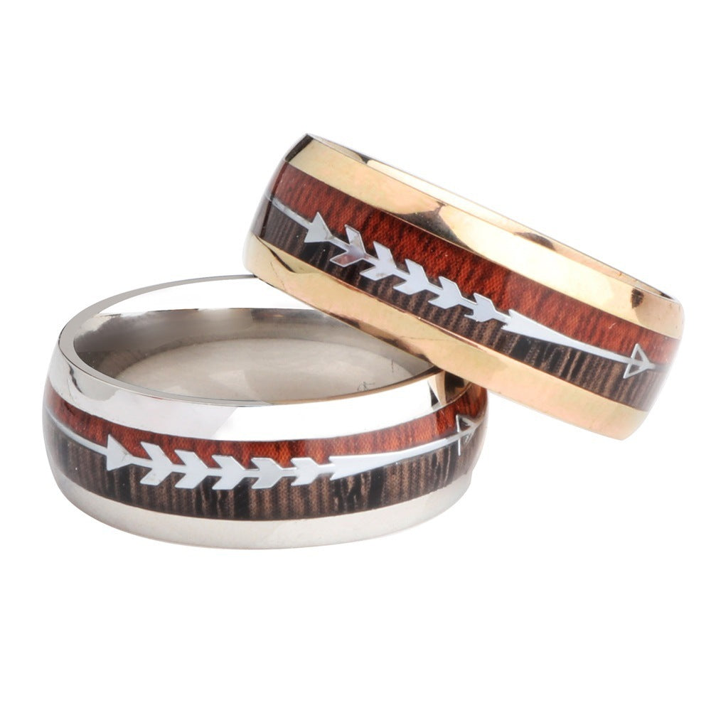 Stainless Steel - Wood Grain Arrow Ring