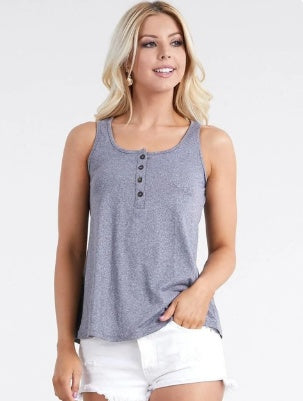 Square Neck Half Button Tank Top