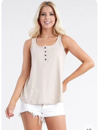 Square Neck Half Button Tank Top