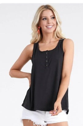 Square Neck Half Button Tank Top