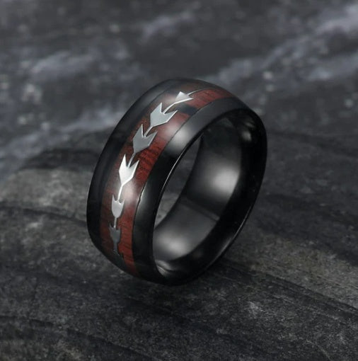 Stainless Steel - Wood Grain Arrow Ring