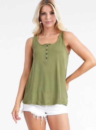 Square Neck Half Button Tank Top