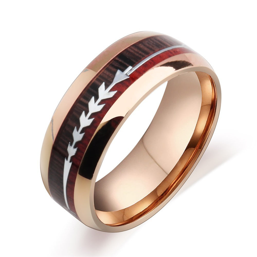 Stainless Steel - Wood Grain Arrow Ring