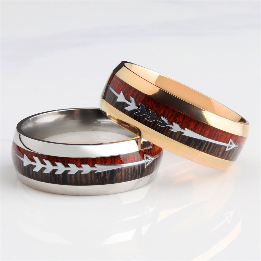 Stainless Steel - Wood Grain Arrow Ring